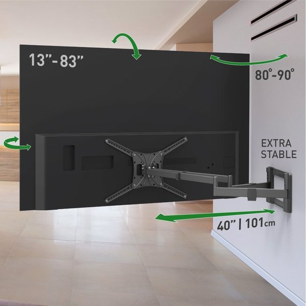 Barkan Mounts Barkan 13-83 inch Full Motion-4 Movement Extra Long Dual Arm Flat/Curved TV Wall Mount 110 lbs Black BM464XL